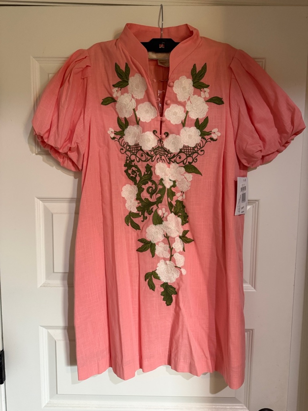 Coral Floral Embroidered Mini Dress